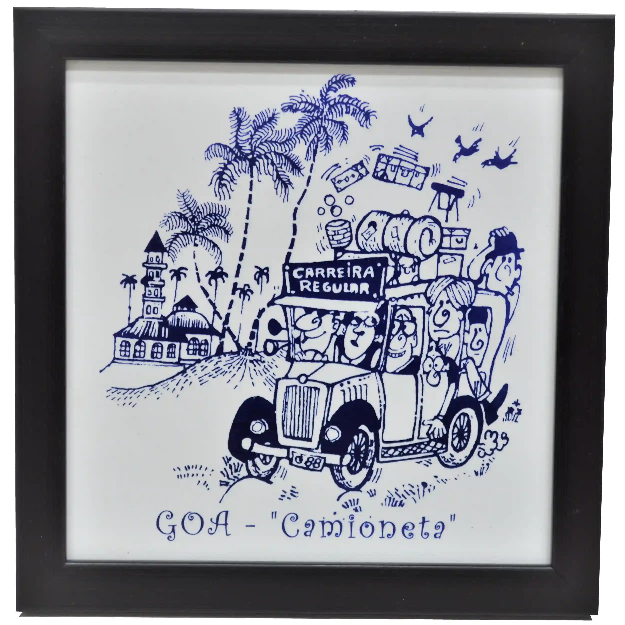 Goa2Gulf Azulejos Hand Painted Baked Tile Black&White Frame - Camioneta ...